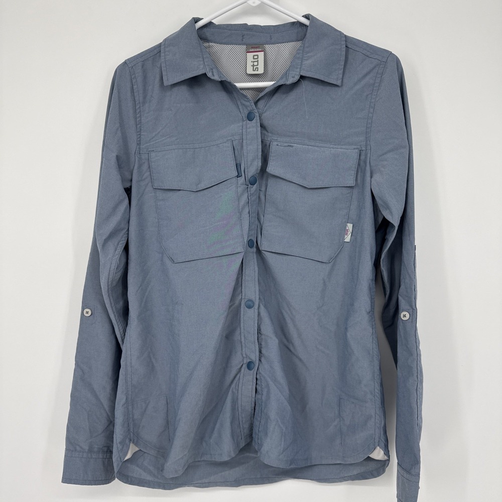 Stio Snap Vented Blue Long Sleeve Shirt Utility Hiking Womens Small Fishing Mesh
